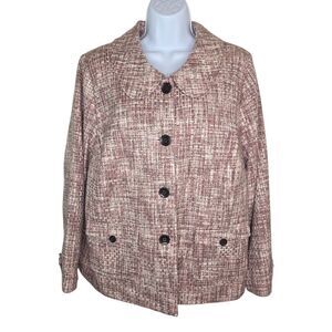Avenue Studio Pink & Tan Tweed Button Up Blazer Jacket Size 14